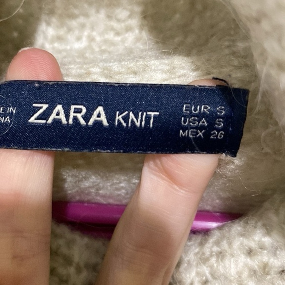 Zara Knit Oversized Womens Sweater with Bow Sleeves Cream Black Size Small Fall - Picture 6 of 7